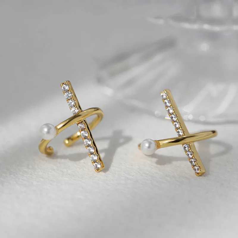 Sam panda 925 Sterling Silver One Word Geometric Retro Ear Clip Female No Pierced Personality Flash Drill Ear Bone Clip SimpleX240913