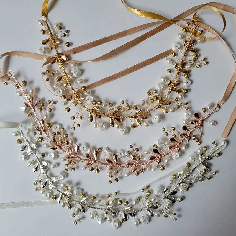 SLBRIDAL Handmade Rhinestones Crystal Pearls Floral Leaf Bridal Wedding Tiara Headband Headpieces Women Jeweley Hair accessoriesX240913