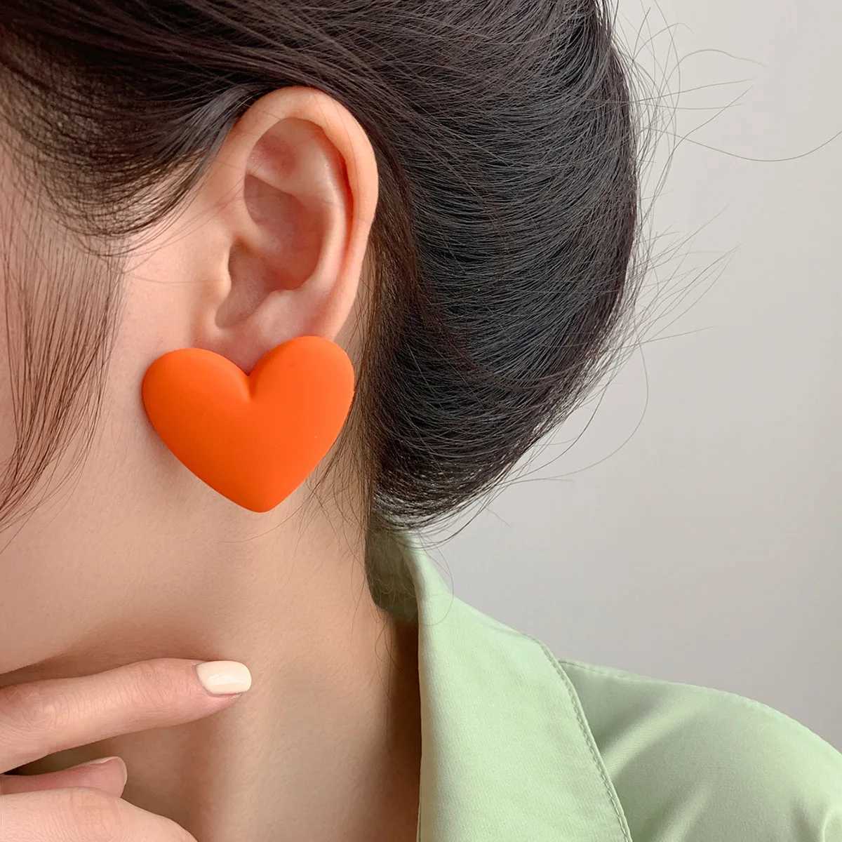 Heart Red Yellow clip on Earrings Love Statement Wedding Geometric Heart Bohemian Vintage Acrylic Trend Party Jewelry GiftX240913