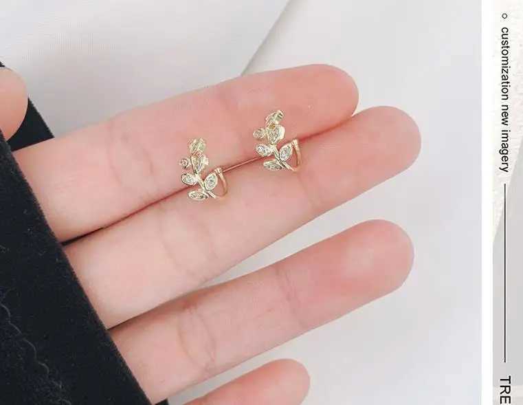 Fashion New Crystal Leaf Clip Earrings for Women Gold Color Exquisite Without Piercing Ear Cuff 2021 Korean Trendy Jewerly GiftsX240913