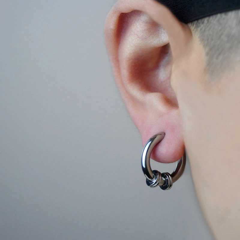 1Pair Mens Stainless Steel Non-Piercing FakeEarring Clip On Earrings Ear Cuff Unisex Black Cool Ear Ring Punk Simple JewelryX240913