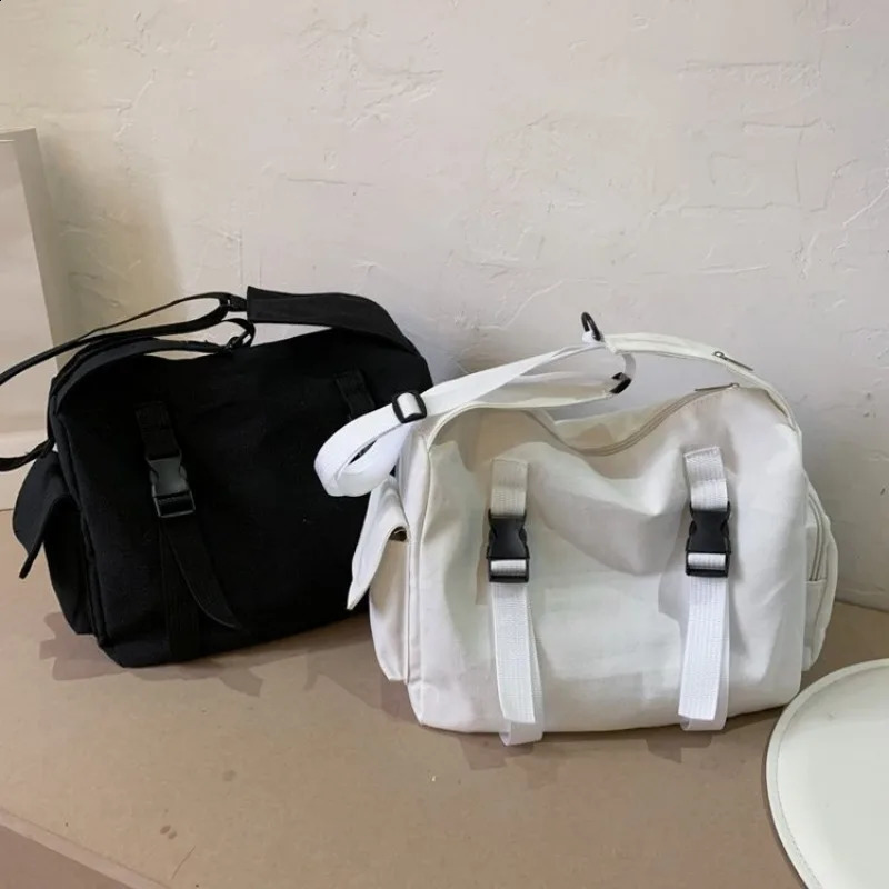 Japanese Harajuku Women Messenger Bag Solid Color Canvas Crossbody Bags Student Large Capacity Handbags Shoulder Bag Bolsos Sac 240909
