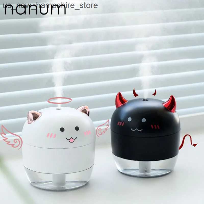Car Air Freshener New Devil Angel Humidifier Mini Ultrasonic Humidifiers Led Night Light Aroma Essential Oil Diffuser USB Fogger Car Air freshenerL240