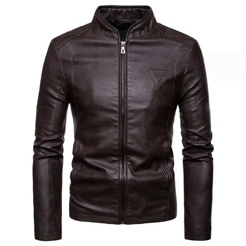 Mens Jackets Mens Faux Leather Jacket Classic Stand Collar Motorcycle Coat Slim Fit with Full Zip Long Sleeve Winter OutdoorX240913