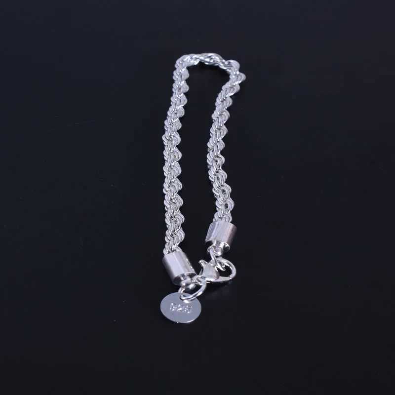 High Quality Silver Color 4MM Women Men Chain Male Twisted Rope Necklace Bracelets Fashion Silver Jewelry Gifts Wedding PartyX240913