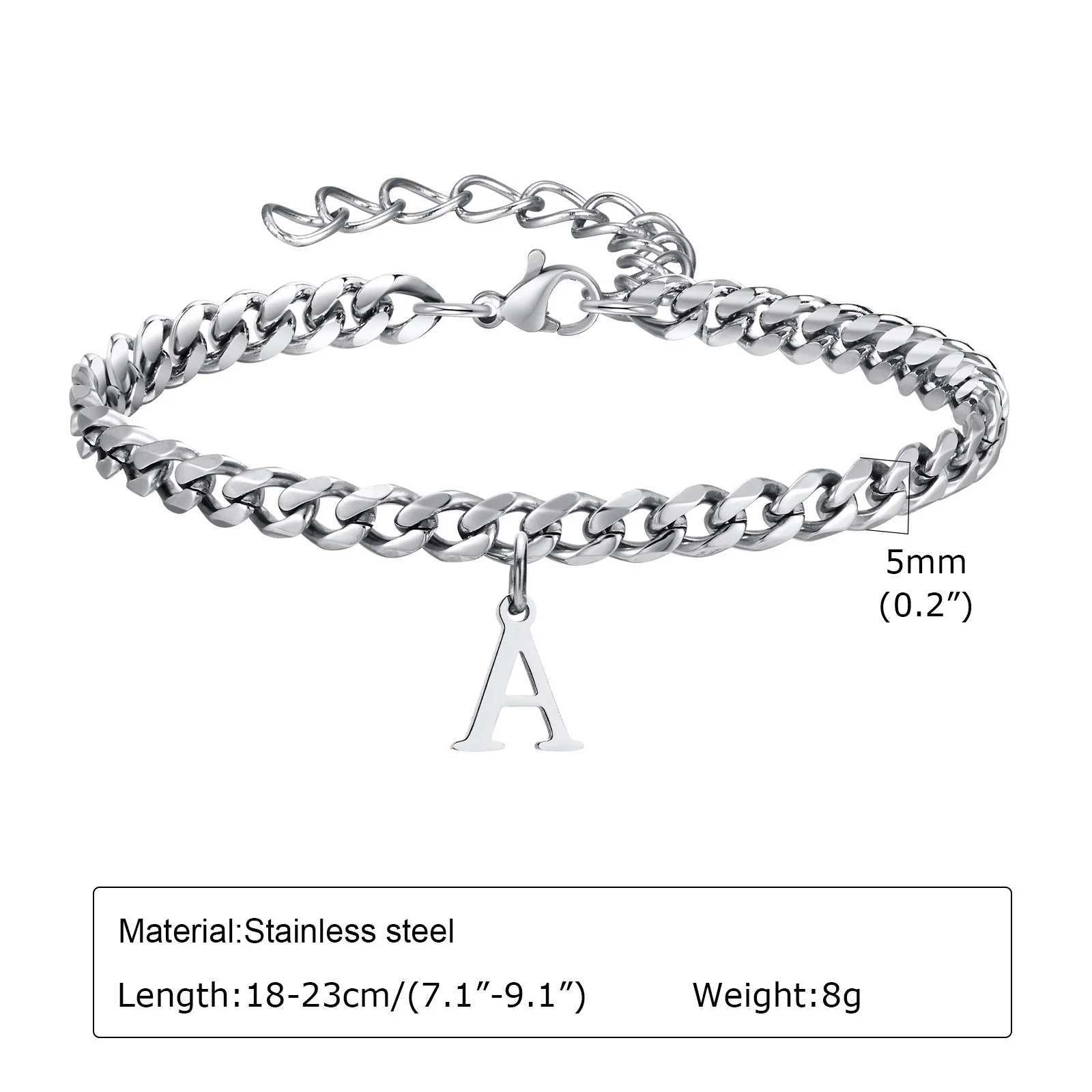 Mens Initials Cuban Links Bracelets Stainless Steel A-Z 26 Letter Alphabet Charm Chain Adjustable Wristband Casual Jewelry Gift XJ250707