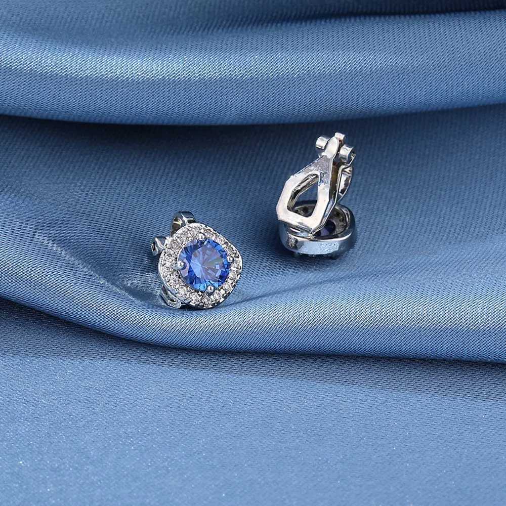 Cute Small Blue Square Cubic Zirconia Clip Earrings Non Pierced Ear Jewelry For Women Bridal Party Gift Boucle DOreilleX240913