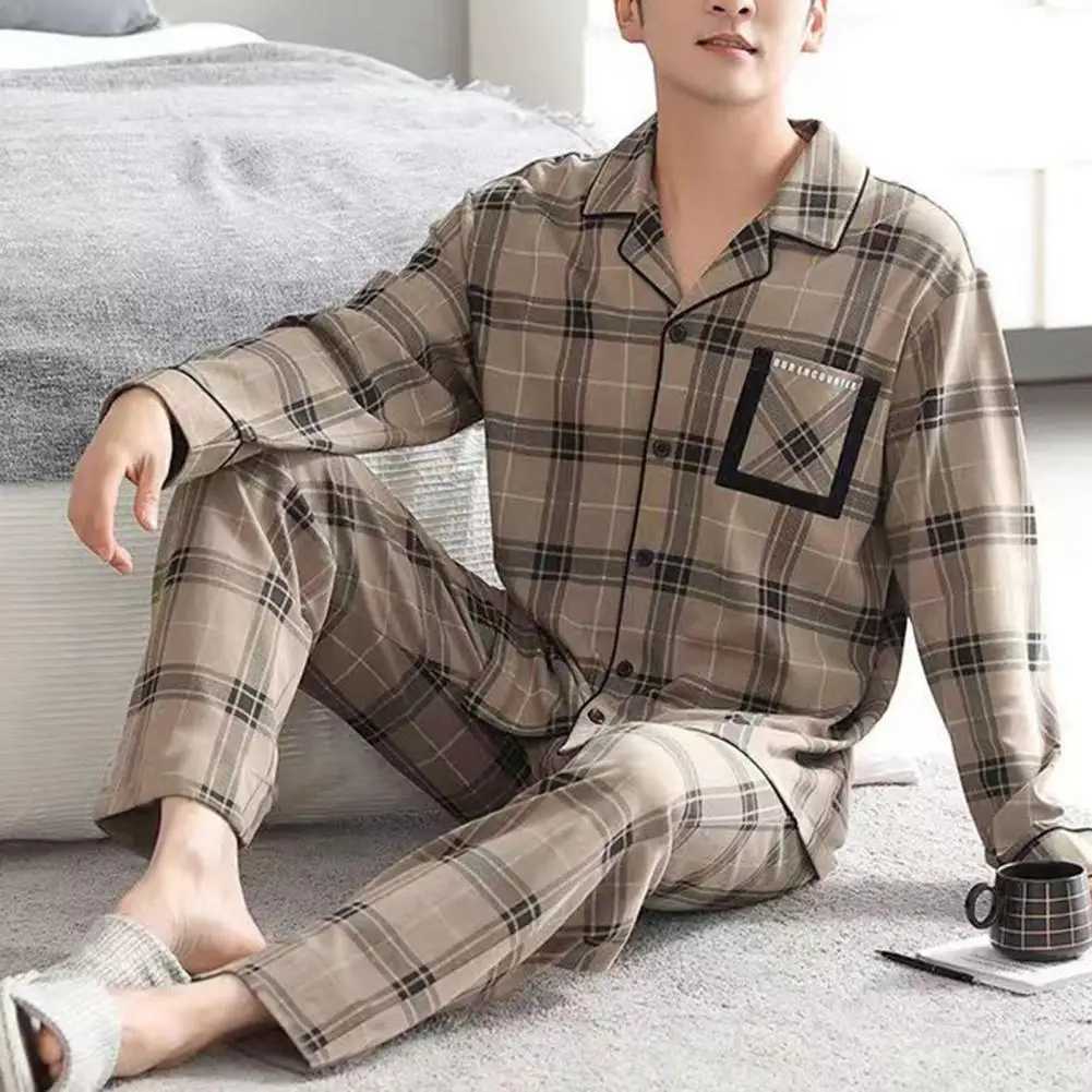 Elastic Waist Loungewear for Men Striped Turn-down Collar Mens Pajama Set Comfortable Homewear with Loose Wide Leg Trousers Y240913