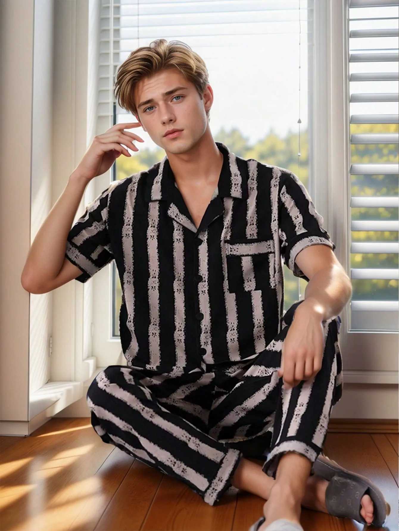 Mens Summer Cardigan Lapel Casual Short Sleeve Thin Suit Home Wear Y240913