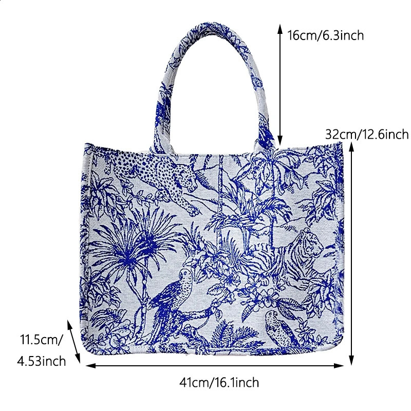 Jiomay Fashion Trends Womens Beach Animal Printing Handbag Travel Inner Zipper Embroidered Shopping Shoulder Bag 240904