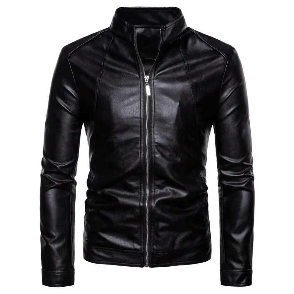 Windproof Solid Color Jacket Winter Jacket Mens Slim Fashion Motorcycle Winter Jackets chaqueta hombre Black Leather kurtka skoX240913