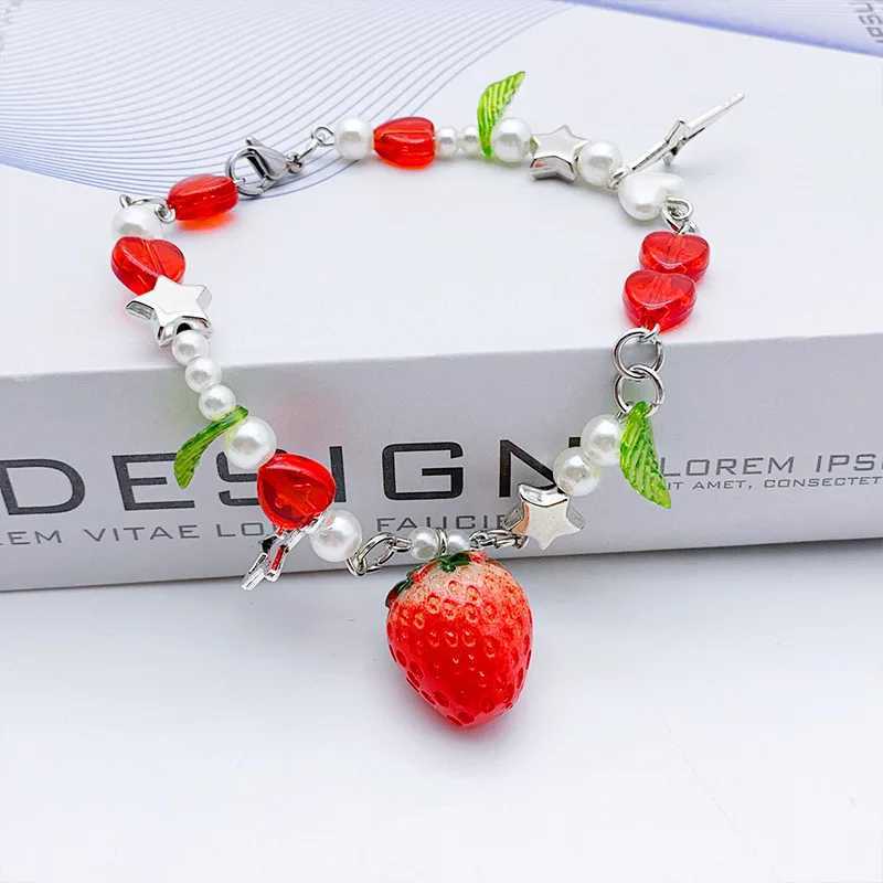 1 Exquisite Strawberry Cute and Fashionable Colored Alloy Beaded Bracelet Set for Womens Party Discounts W240913