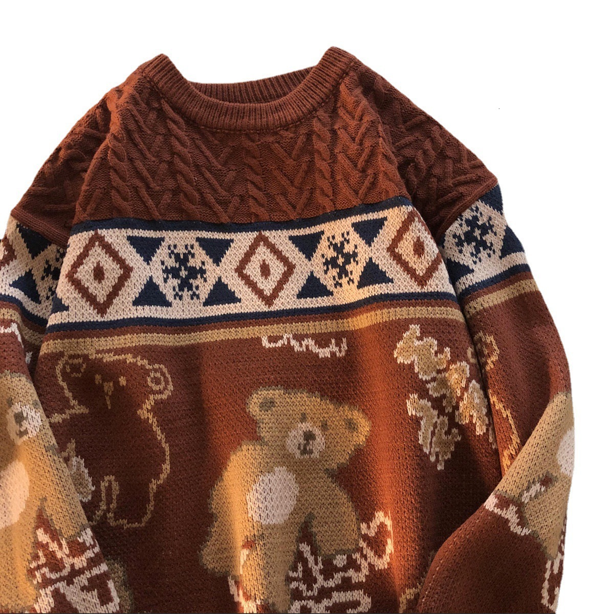 Men Sweaters Hong Kong style China-Chic sweater lovers fall and winter loose Korean style outer wear soft waxy thick coat Mens crew neck sweater