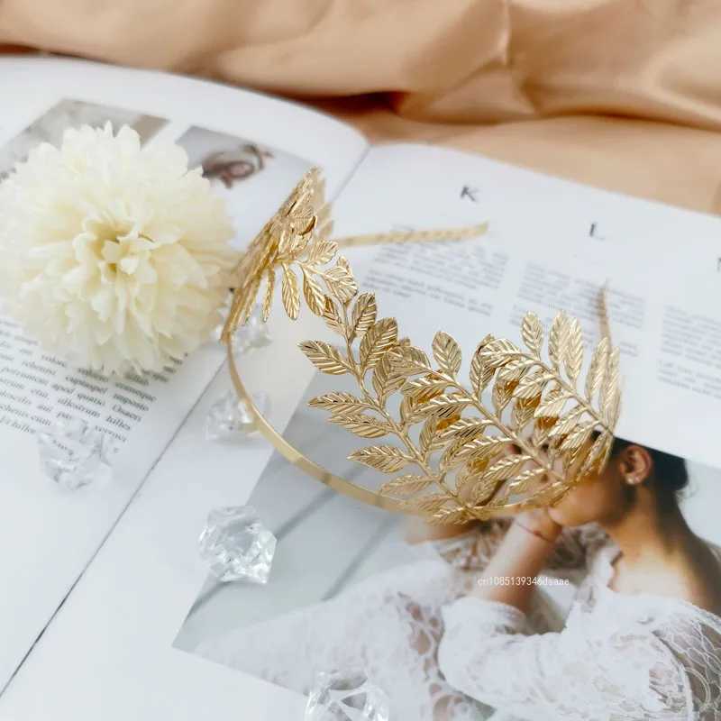 Leaf Style Wedding Party Crown Bridal Tiara Vintage Bride Hair Hoop Golden Color Bride Head Accessories Women Jewelry HairbandX240913