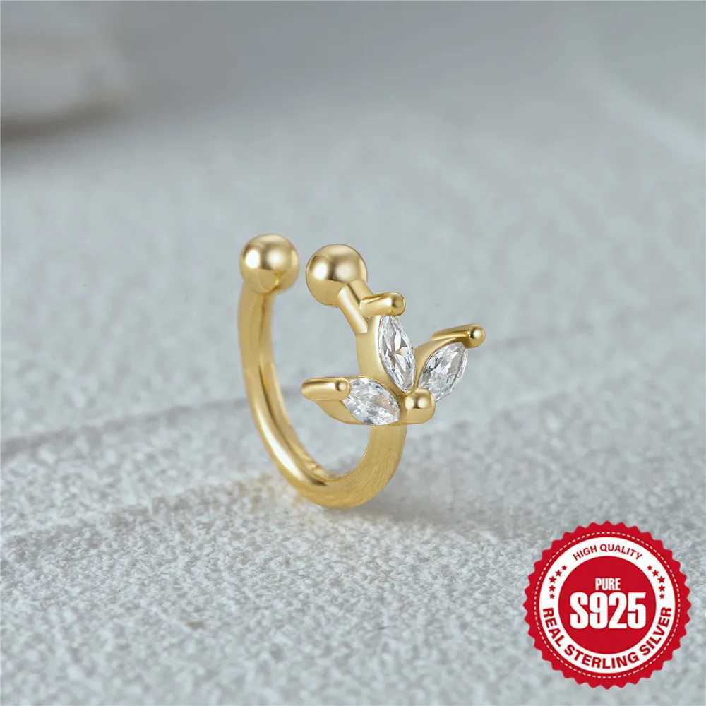 CANNER Exquisite Three Petal Cubic Zircon Earless Hole Piercing Ear Bone Clip Gold Color Copper Earrings For Women JewelryX240913