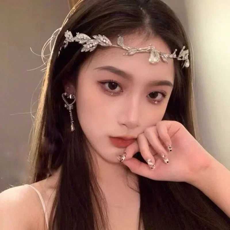 Crown Leaves Waterdrop Tiara Wedding Hair Accessories Ladies Artificial Rhinestone Party Princess Elf Tiara AccessoriesX240913