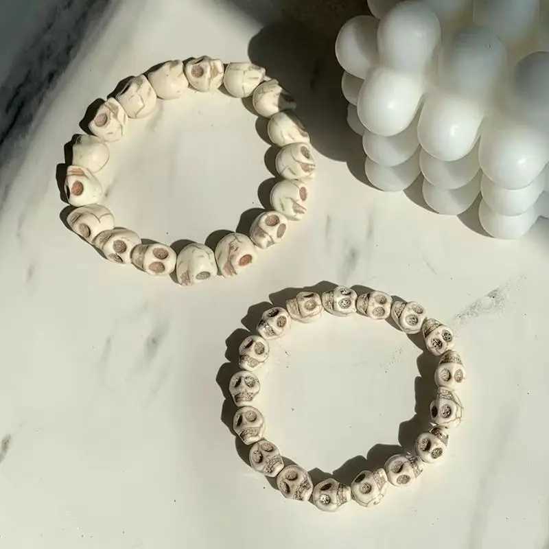 Colorful Skeleton Beaded Bracelet White Black Turquoise Punk Style Gothic Retro Bracelet Couple Hot Girl Daily Jewelry Wholesale W240913