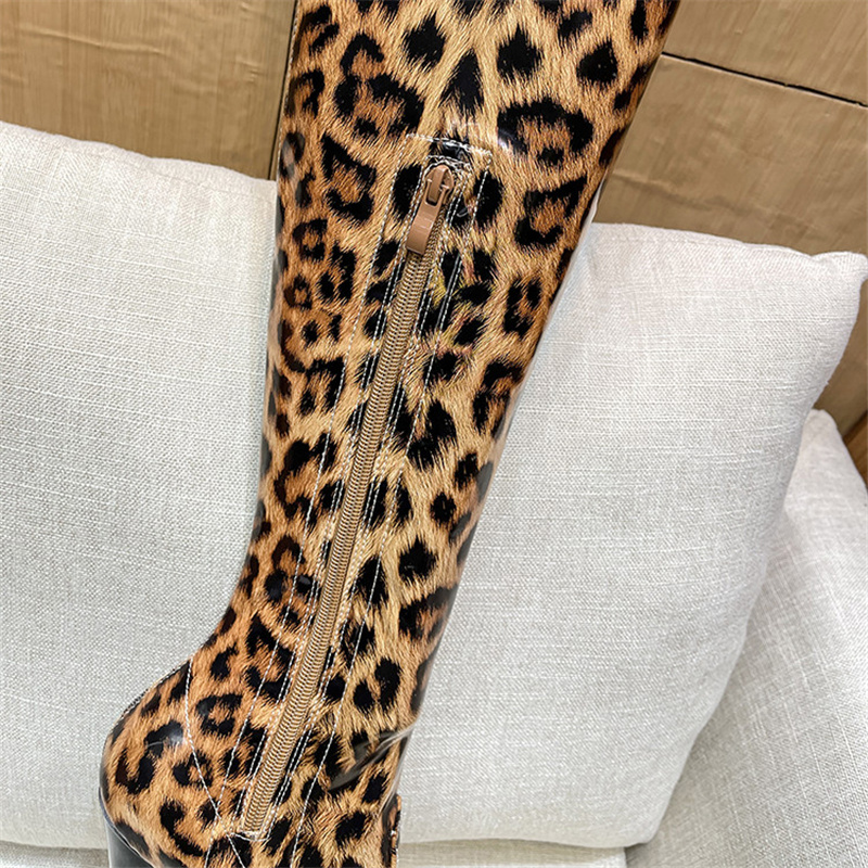 Leopard Sexy Over the Knee Female Platform Ultra 19cm High Heels Stripper Boots Women Shoes Nightclub Fetish Party Boot 54af