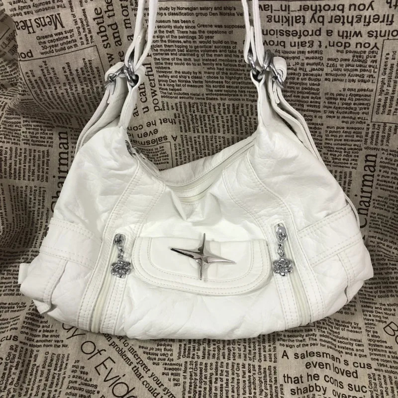 Soft Leather Versatile Large Capacity Tote Bag Star Classic Shoulder Bags Y2k Korean Casual Crossbody Bag Versatile Student Bags 240926