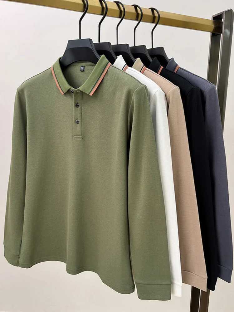 Luxury brand mens 100% pure cotton polo shirt 2024 autumn new item lapel long sleeved casual loose mens clothing W240913