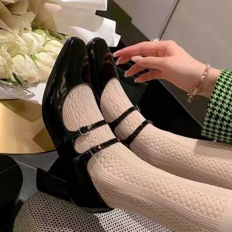 New Mary Jane Fashion Round Toe Solid Color High Heels Buckle Single Shallow Mouth er Womens Party Dress Shoes 240904