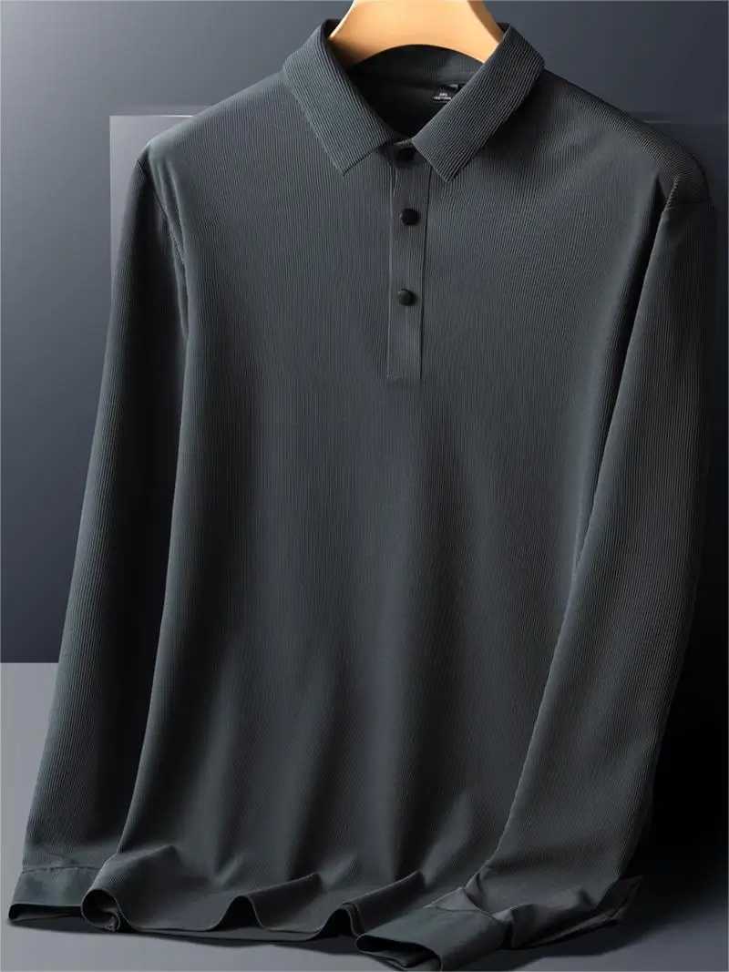 New large 8XL 7XL long sleeved polo shirt mens khaki red blue gray T-shirt breathable ice fast drying nylon polo mens golf T-shirt W240913