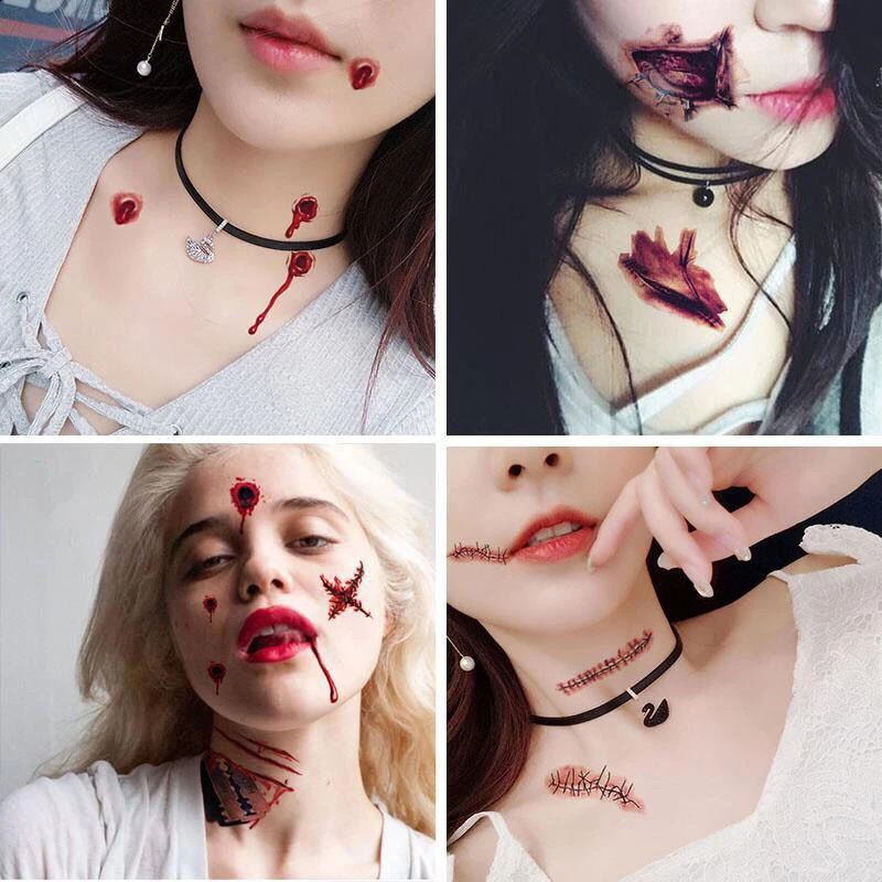 30Pcs Halloween Lifelike Bloody Wound Scary Waterproof Temporary Tattoo Stickers 240910