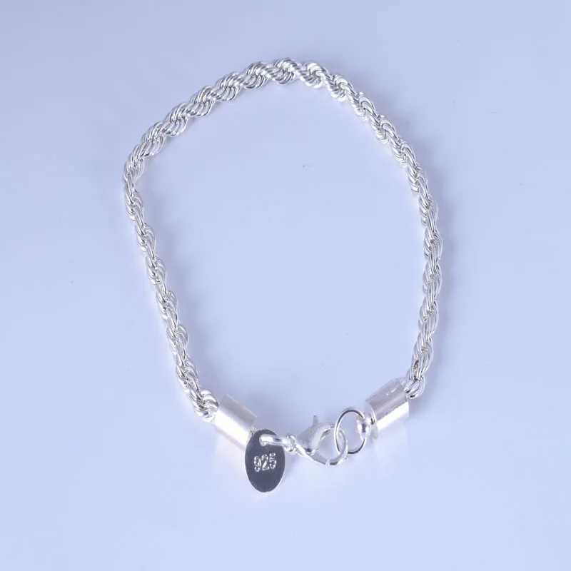 High Quality Silver Color 4MM Women Men Chain Male Twisted Rope Necklace Bracelets Fashion Silver Jewelry Gifts Wedding PartyX240913