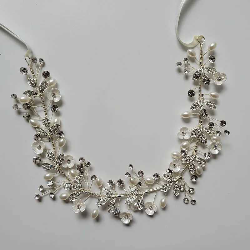 SLBRIDAL Handmade Rhinestones Crystal Pearls Floral Leaf Bridal Wedding Tiara Headband Headpieces Women Jeweley Hair accessoriesX240913