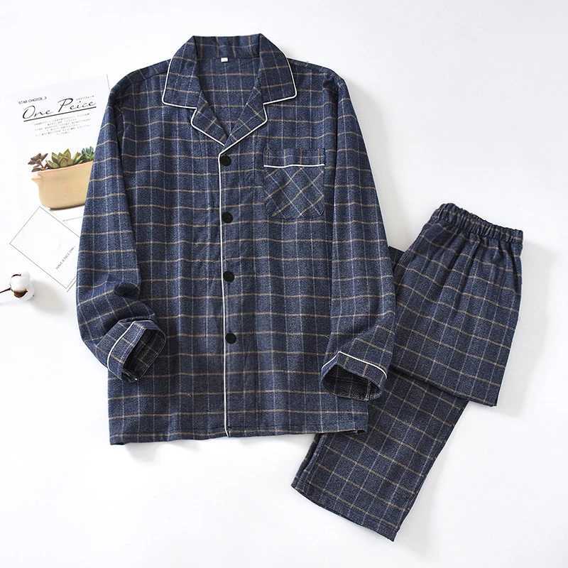 New spring and autumn mens plaid pajamas cotton flannel home service large size long-sleeved trousers soft suit sleep wear men Y240913