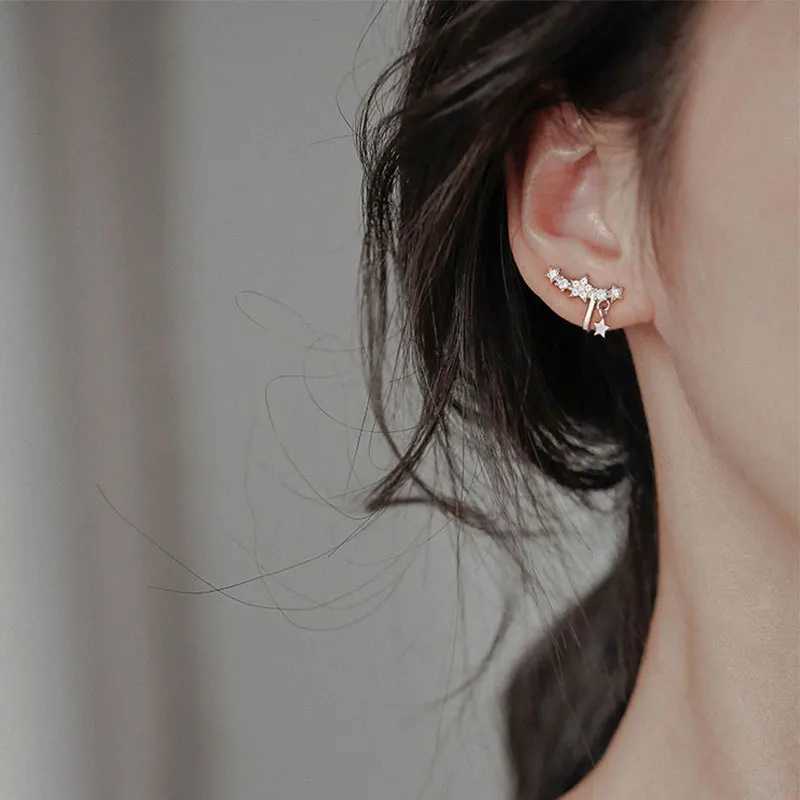 925 Sterling Silver Korean Version Simple Pav Crystal Star Ear Bone Clip Women Fashion Temperament Wedding Party JewelryX240913