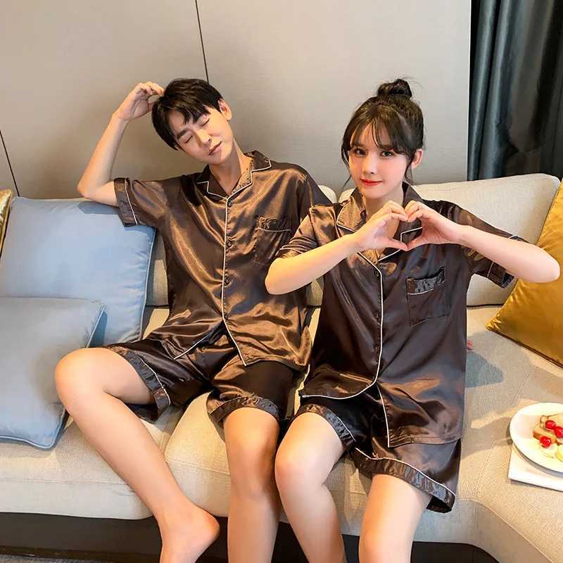 Luxury Pajama Suit Satin Silk Pyjamas Sets Couple Sleepwear Casual Family Pijama Lover Night Suit Men Women Plus Size Pj Set Y240913