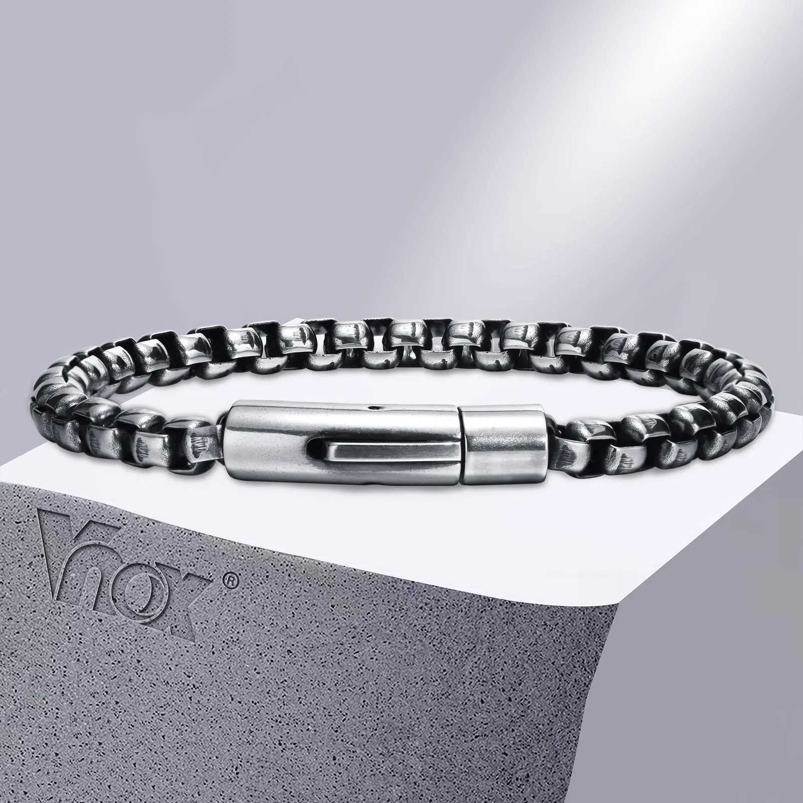 Vnox 6mm Box Chain Bracelets for Men Basic Punk Stainless Steel Links Wristband Casual Male JewelryX240913