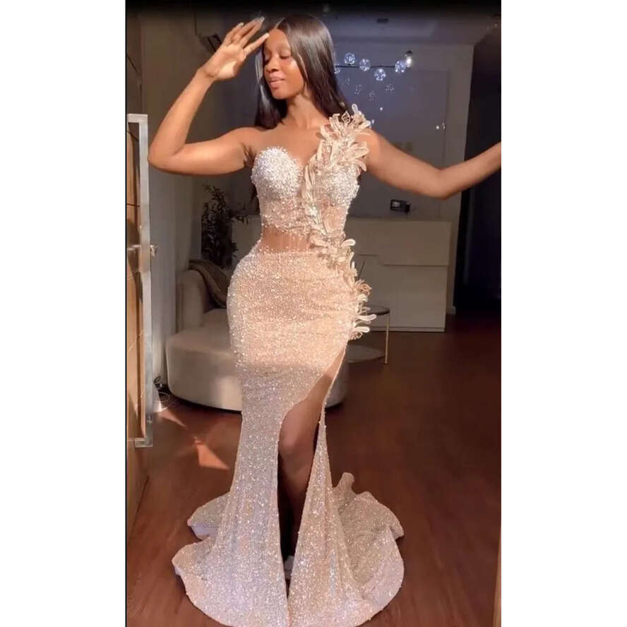 Beading Aso Ebi Style Prom Dresses Handmade Lace Wers Side Slit Elegant Evening Party Gown African Formal Dress Mermaid 2025