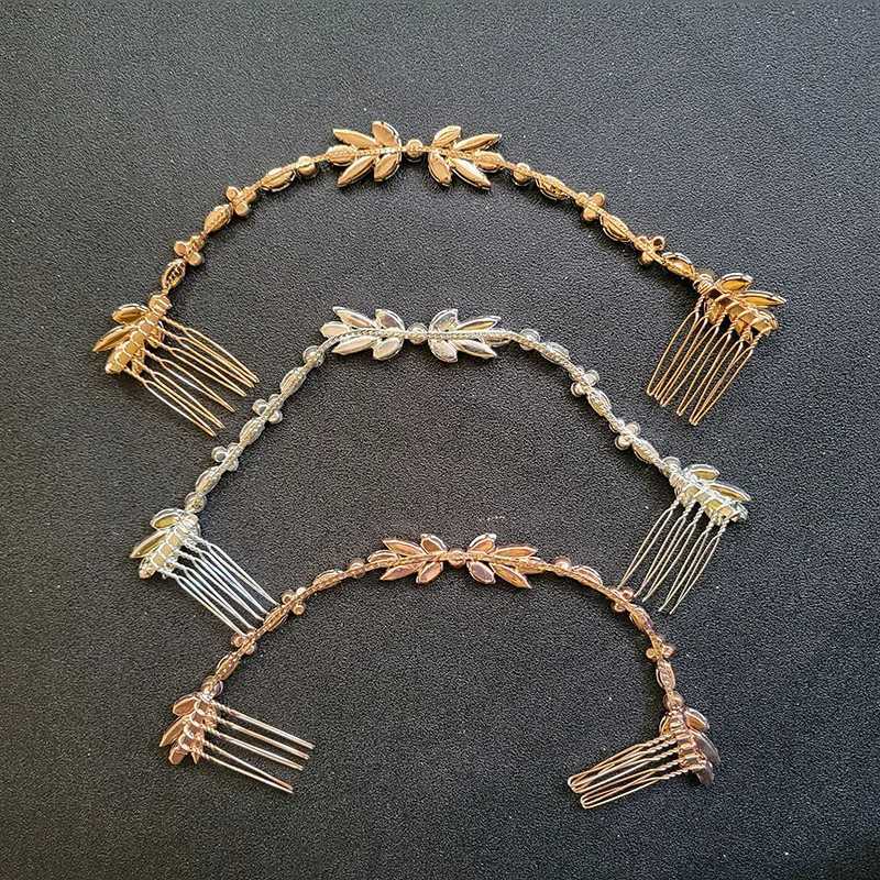 SLBRIDAL Opal Crystal Rhinestones Wedding Hair Comb Chain Hair accessories Hairband Bridal Headband Bridesmaids Jewelry WomenX240913