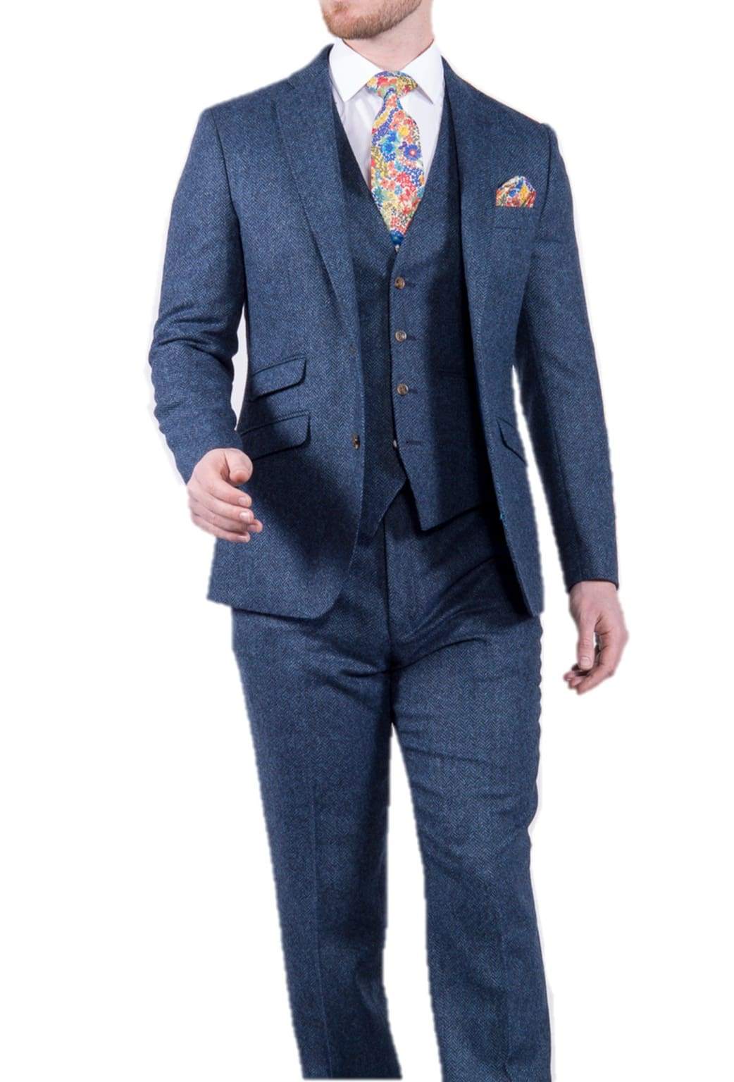 Handsome Wedding Men's Suit 3 Piece Set Notched Lapel Tailored Blazers Groom Jacket For Man Harringbone Custom Made Plus Size (Coat+Pants+Vest)