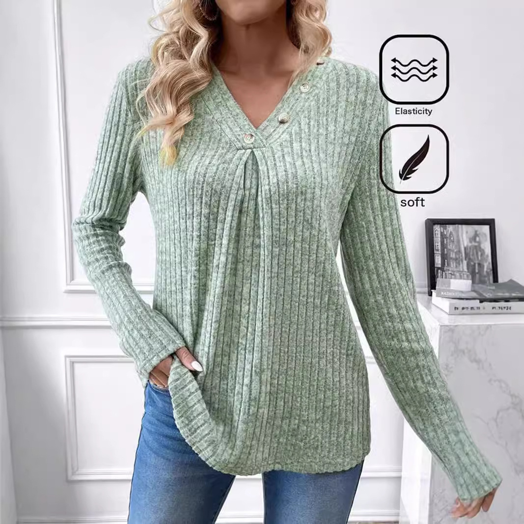 Women's autumn and winter new casual V-neck knitted sweater long sleeved top