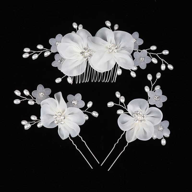 Handmade Elegant Pearl Hair Pins White Flower Rhinestone Hair Comb For Wedding Party Headwear Bridal Hair AccessoriesX240913