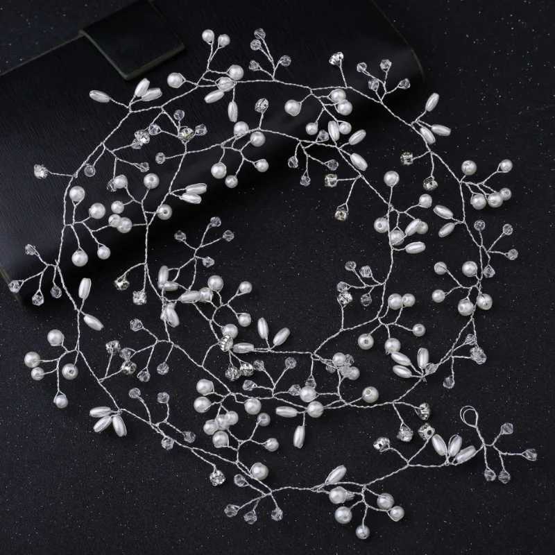 Crystal Pearl Bridal Tiaras Hairbands Hairpins Bridesmaid Diamante Hair Vine Accessories Wedding Jewelry 35cm Headwear FrenchX240913