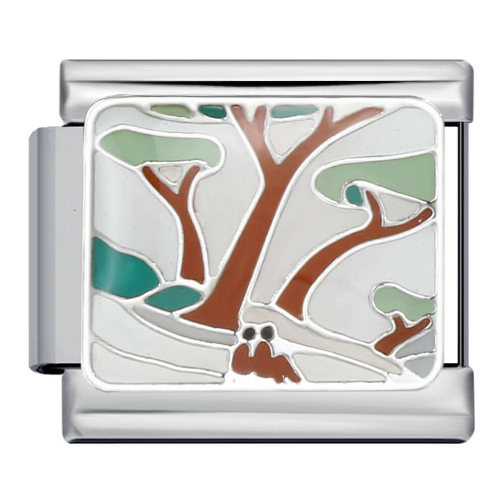 Fresh Illustration Series Bead Bracelet Titanium Gold Plated Enamel DIY Welding Pattern Strap Chain Italian Charm Links Fit 9Mm Bracelet Jewelry DIY M