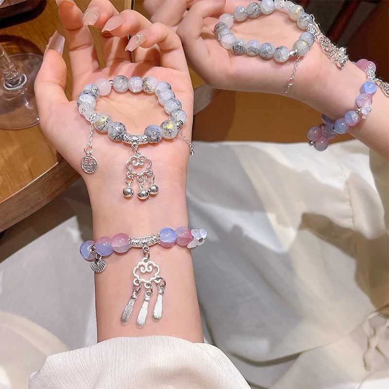 Fashion Butterfly Pendant Bead Charm Bracelet Womens New Chinese Ancient Style Gradient Color Cloud Lock Bell Bracelet Jewelry W240913