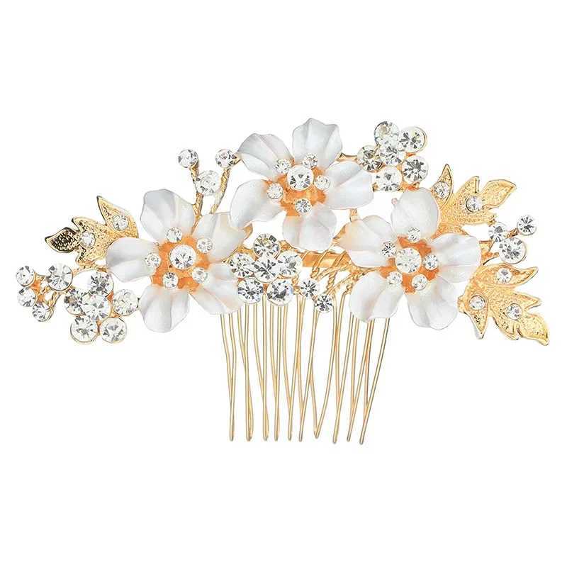Fashionable Alloy Flower Bride Hair Comb Classic Wedding Dress Hair Headgear Rhinestone Enamel Hair Accessori for Bridal JewelryX240913