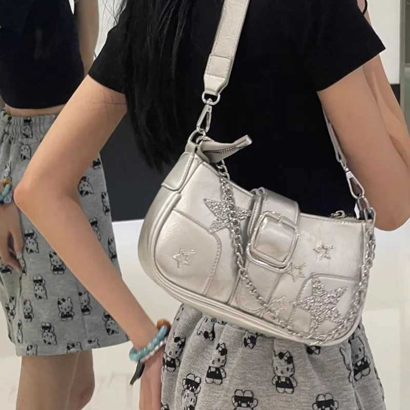 Y2k Designer Womens Shoulder Bag Silver Chains Fashion Summer Pu Leather Handbag Original Luxury Daily Female Armpit 240913