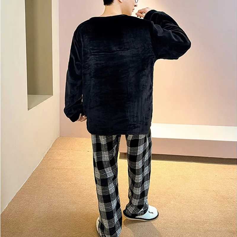 2pcs/Set Mens Pajamas Homewear Autumn And Winter Padded And Thickened Warm Flannel School Uniform Pajamas Coral Fleece boy clot Y240913