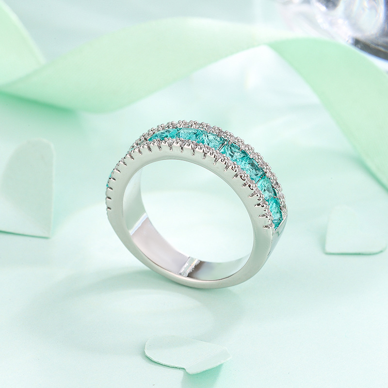 Elegant Sterg Sier Princess Cut Emerald Crystal Wedding Ring dh910320090