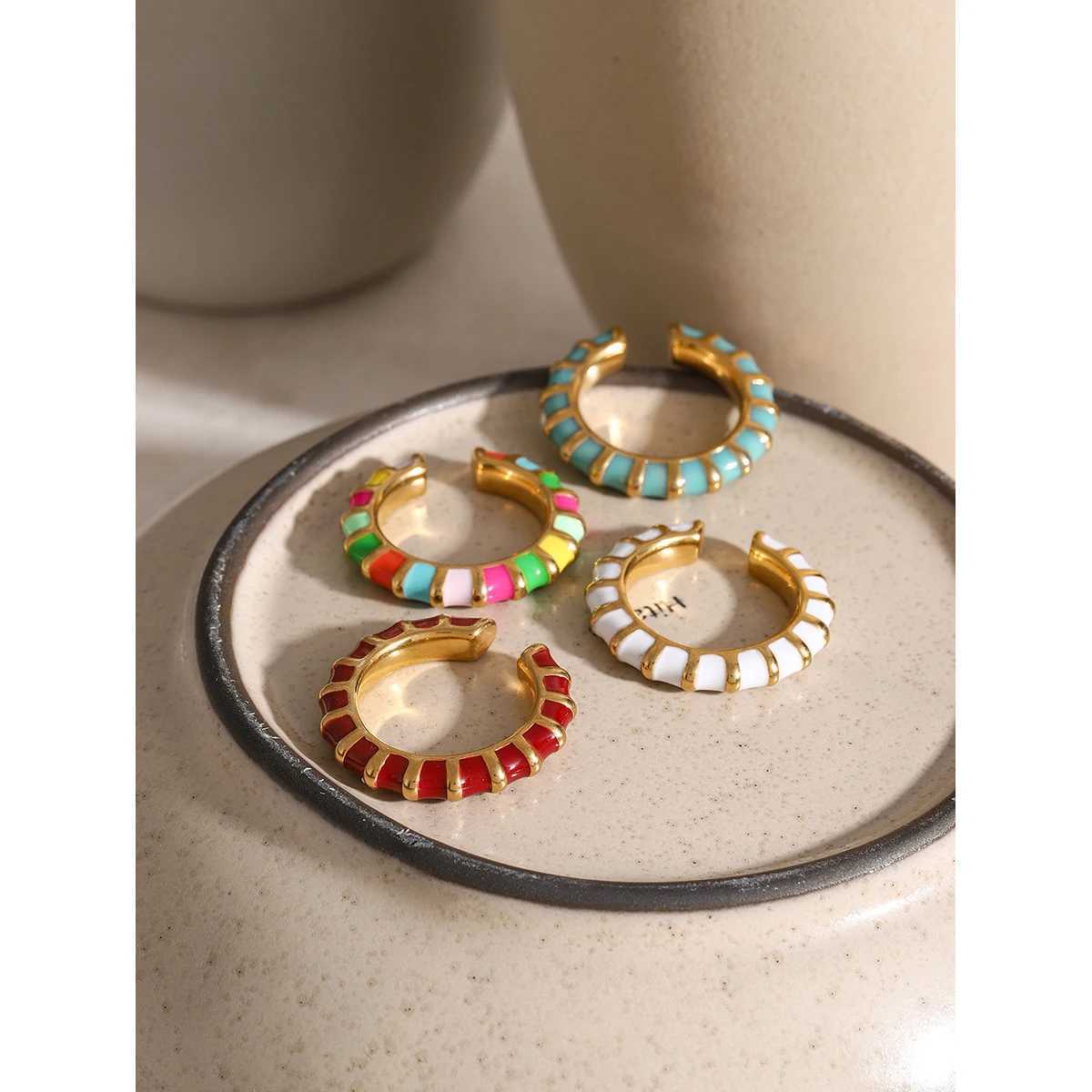 Uworld Colorful Enamel Stainless Steel Round Hoop Huggie Earrings Fashion Gold Plated Oil Dripping Charm Jewelry Women NewX240913