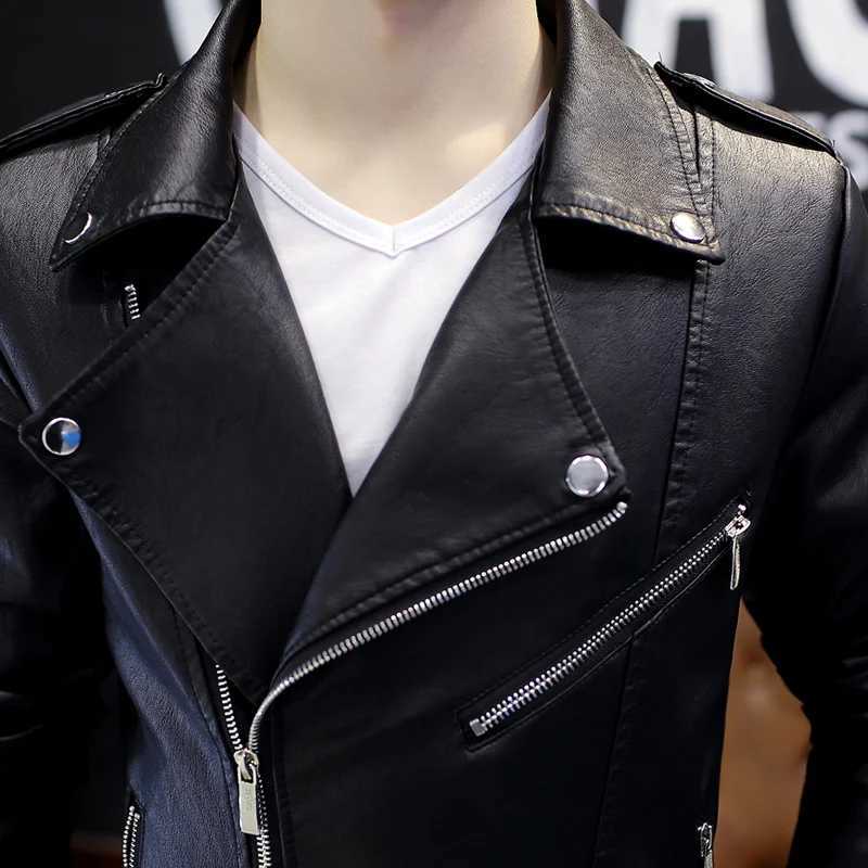 Mens Leather Jackets Men lapel Collar Coats Male Motorcycle Leather Jacket Short belt jacket Casual Slim Brand ClothingX240913