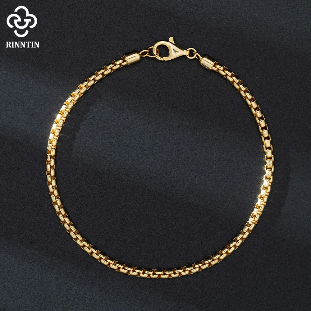 Rintin genuine Italian 3mm round box mens chain bracelet 925 sterling silver original fashionable bracelet jewelry NMB01 240909