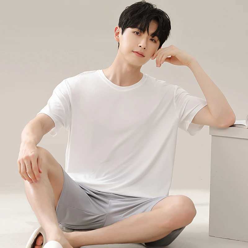 Plus Size 4XL 5XL Summer Modal Home Wear Set Men Pajamas Sets Soft Sleep Wear Short Sleeve Top and Shorts Breathable Pyjamas Y240913