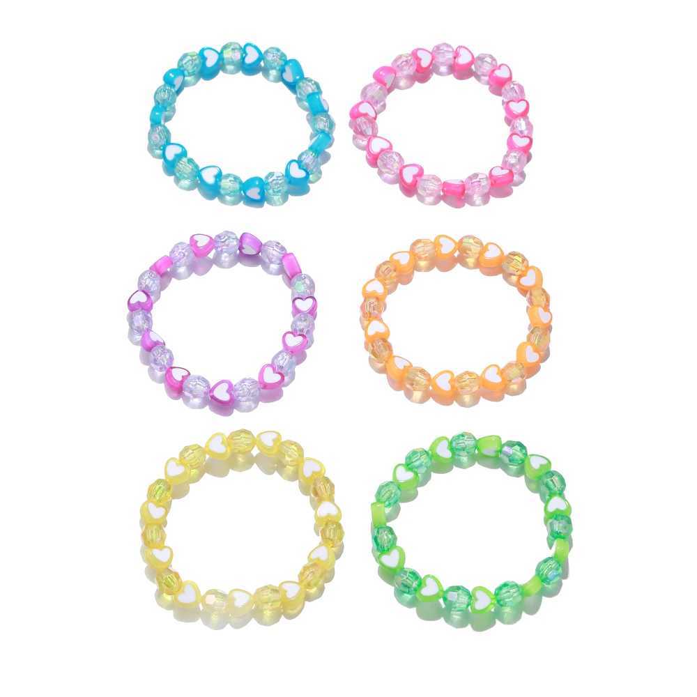 6-piece/set handmade colorful heart-shaped bead elastic bracelet suitable for girls friendship parties birthdays jewelry gifts W240913